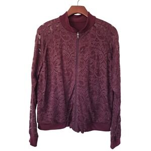 Sympli Lace Reversible Bomber Jacket Size 6 Wine Burgundy NWT $295